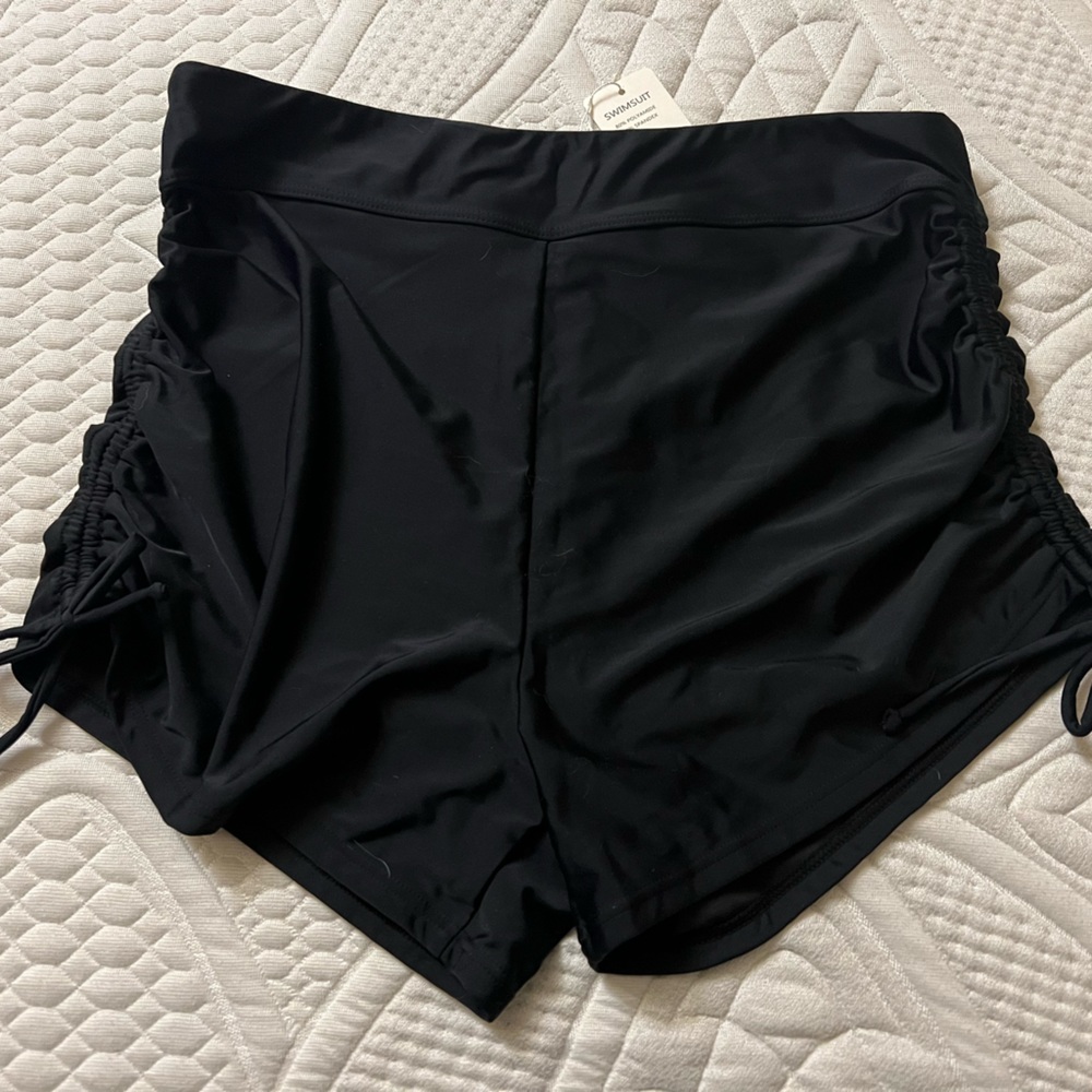 Womens  Plus Size Stretchy Ruched Board Shorts Tie Swimsuit Shorts XXL